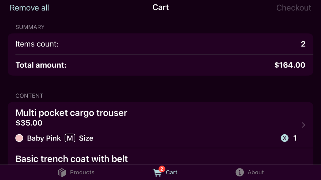 Cart screen
